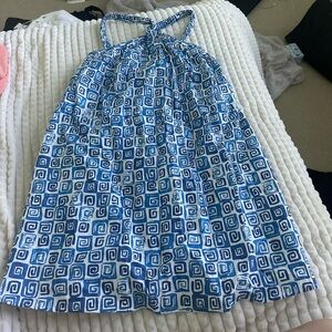 Blue and White Geometric Print Dress